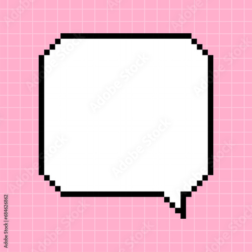 Pixel square dialog box on a pink checkered background. Illustration in the style of an 8-bit retro game, controller, cute frame for inscriptions.