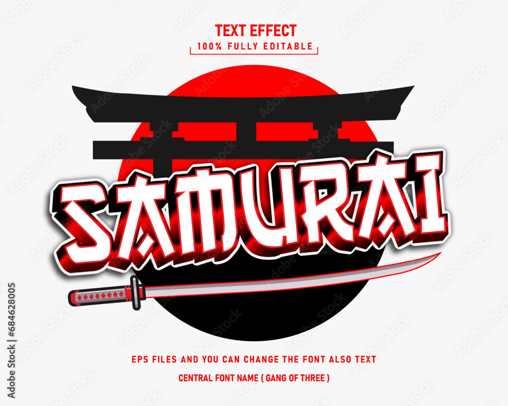 Fototapeta premium Vector samurai editable text effect in modern trend style