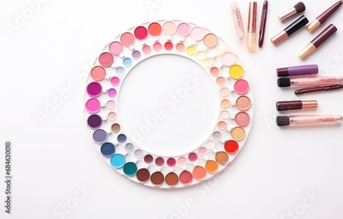 many makeup items are arranged together in a circle