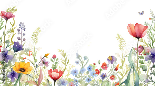 Wildflowers watercolor frame botanical illustration. generative ai.
