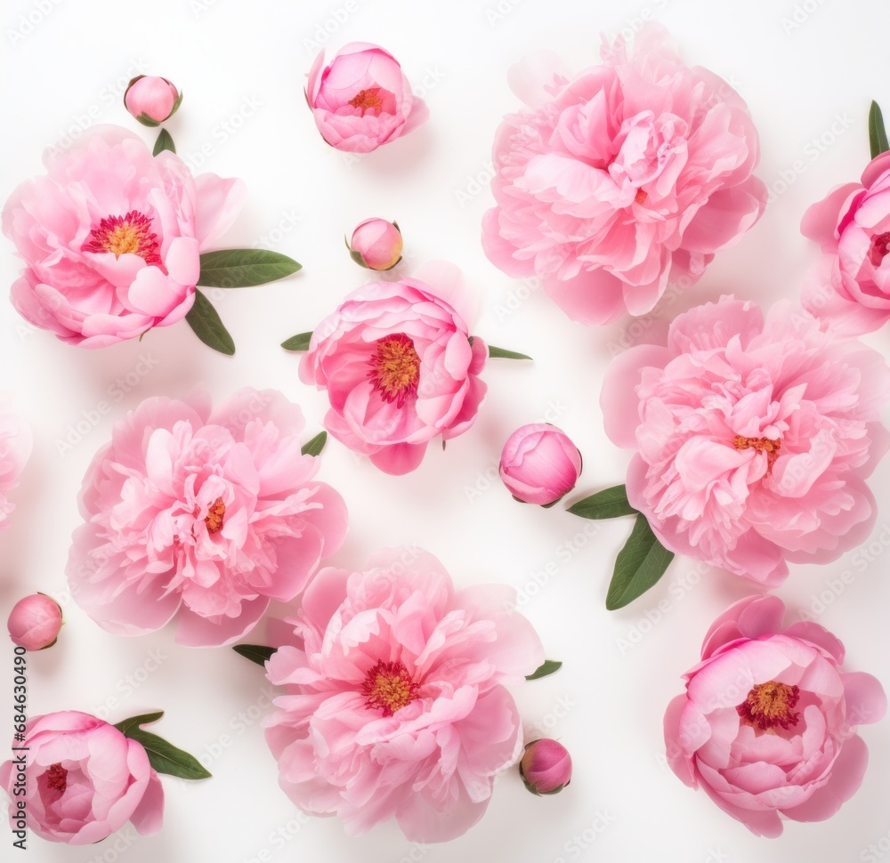 pink peony flowers on a white background