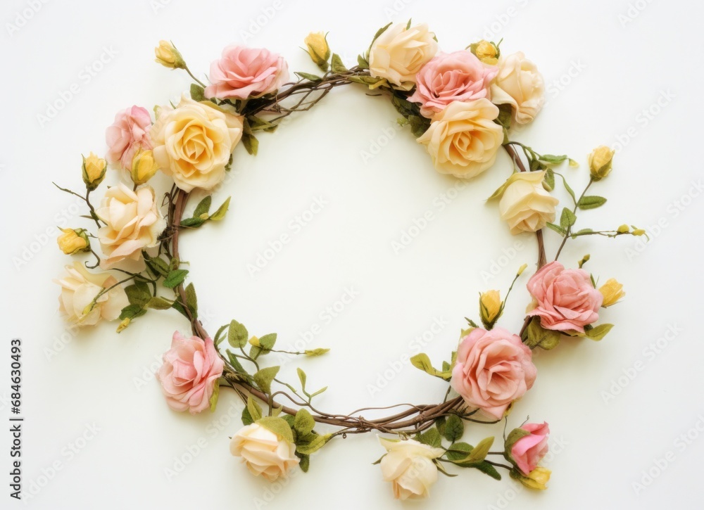 pink rose wreath with leaves