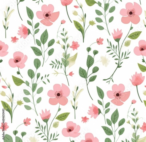 pink flowers pattern with greens