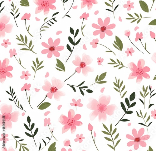 pink flowers pattern with greens