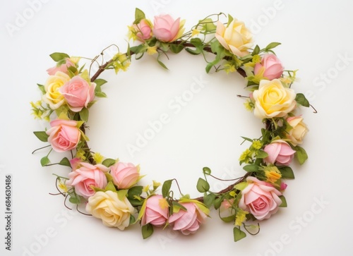 pink rose wreath with leaves