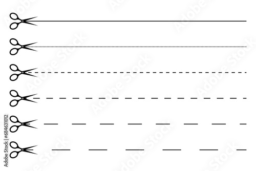 Scissors cut the paper along the edge. Dotted line. Vector illustration. EPS 10.
