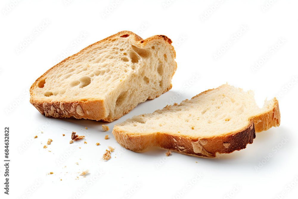 torn bread isolated on white background