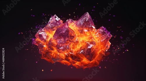 fire rock floating orange and purple lights no background.Generative ai