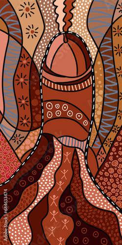 Male penis fertility symbol drawn in ethnic style