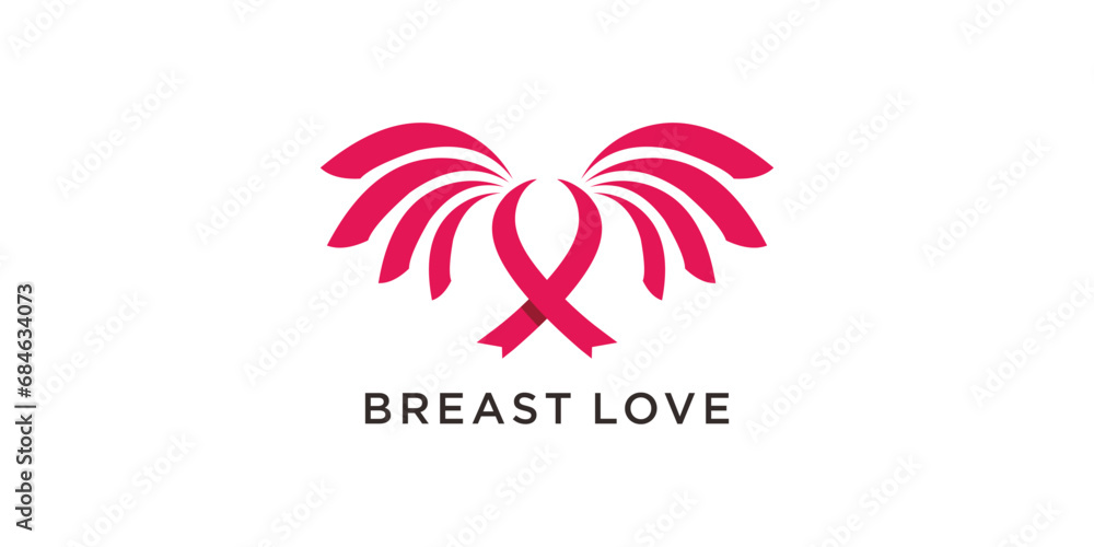 Breast cancer awareness logo with feather concept design illustration icon vector