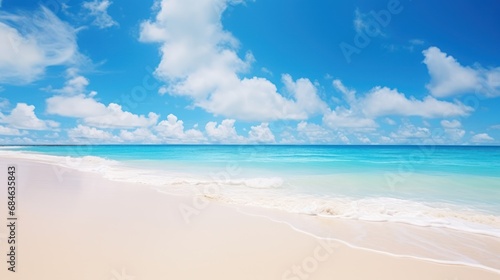 Beautiful landscape of sandy beach white sand and rolling calm wave on blue sky on Sunny day © artpray