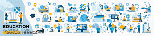 Education, distance learning concept illustration set