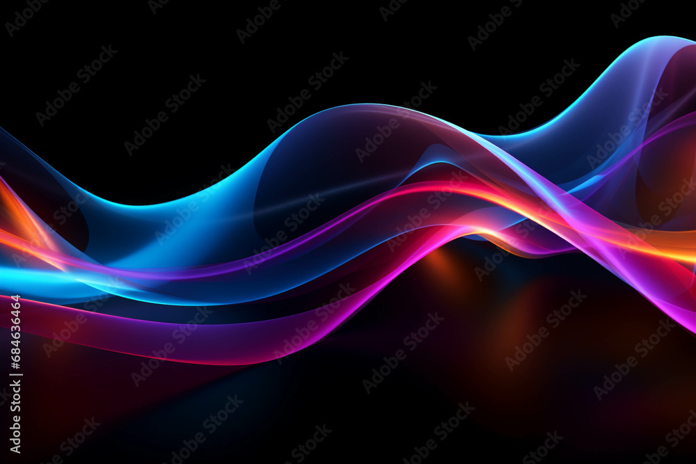 Fototapeta premium Curved colorful neon light waves.