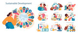 SDG or sustainable development goals set. Global target for better future including gender equality, health, education, clean energy, and economic growth. ESG and CSR. Flat vector illustration