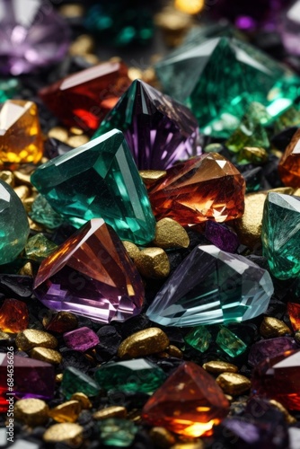 Close-up of multicolored shiny transparent stones, jewelry.