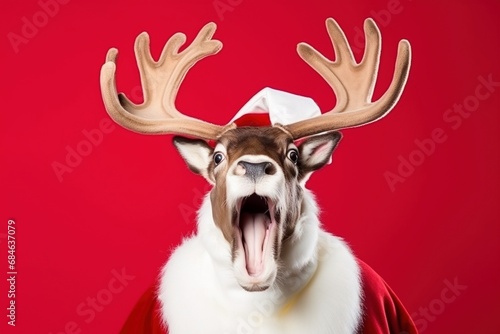 funny christmas reindeer wearing santa costume