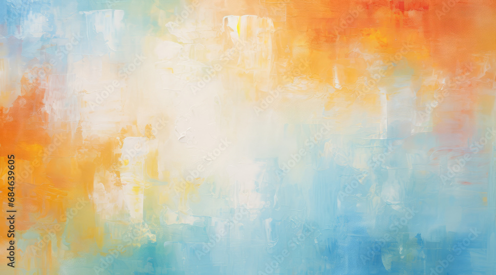 Gentle brushstrokes of pastel colours blend on a canvas creating a soft, soothing abstract art.