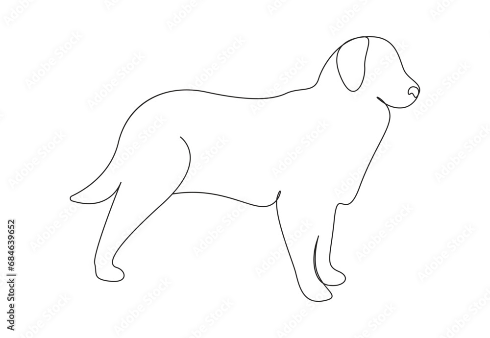 Continuous single line drawing of cute dog. Isolated on white background vector illustration. Pro vector. Continuous single line drawing of cute dog. Isolated on white background vector illustration. Pro vector.