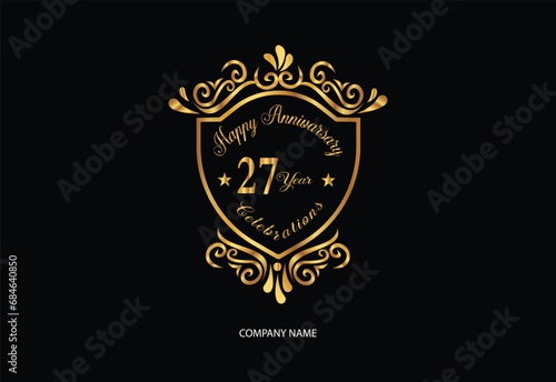 27 anniversary celebration logotype with handwriting golden color elegant design