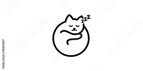 sleeping cat design icon, simple circle logo line style. the cat is asleep
