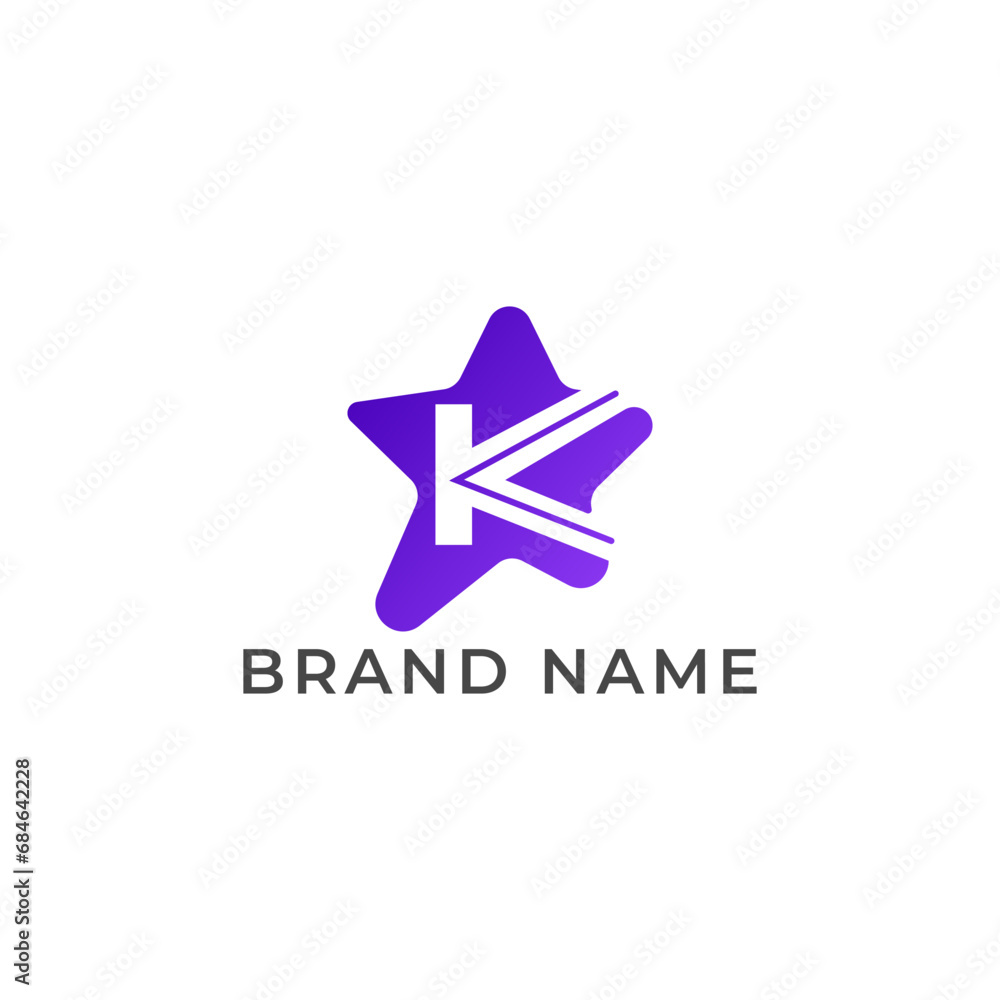 Fototapeta premium ILLUSTRATION LETTER K WITH STAR GRADIENT PURPLE COLOR LOGO ICON TEMPLATE DESIGN VECTOR