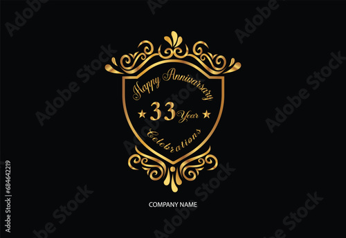 33 anniversary celebration logotype with handwriting golden color elegant design