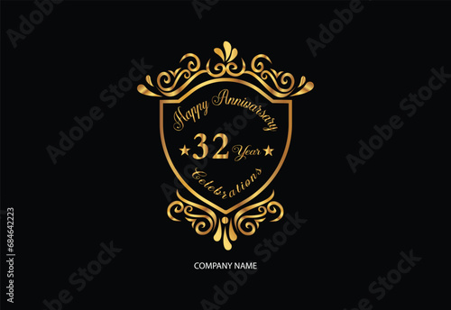 32 anniversary celebration logotype with handwriting golden color elegant design