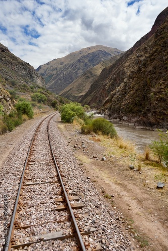 Train tracks through the Andes from Cusco to Puno. Cusco, Peru, October 8, 2023. 
