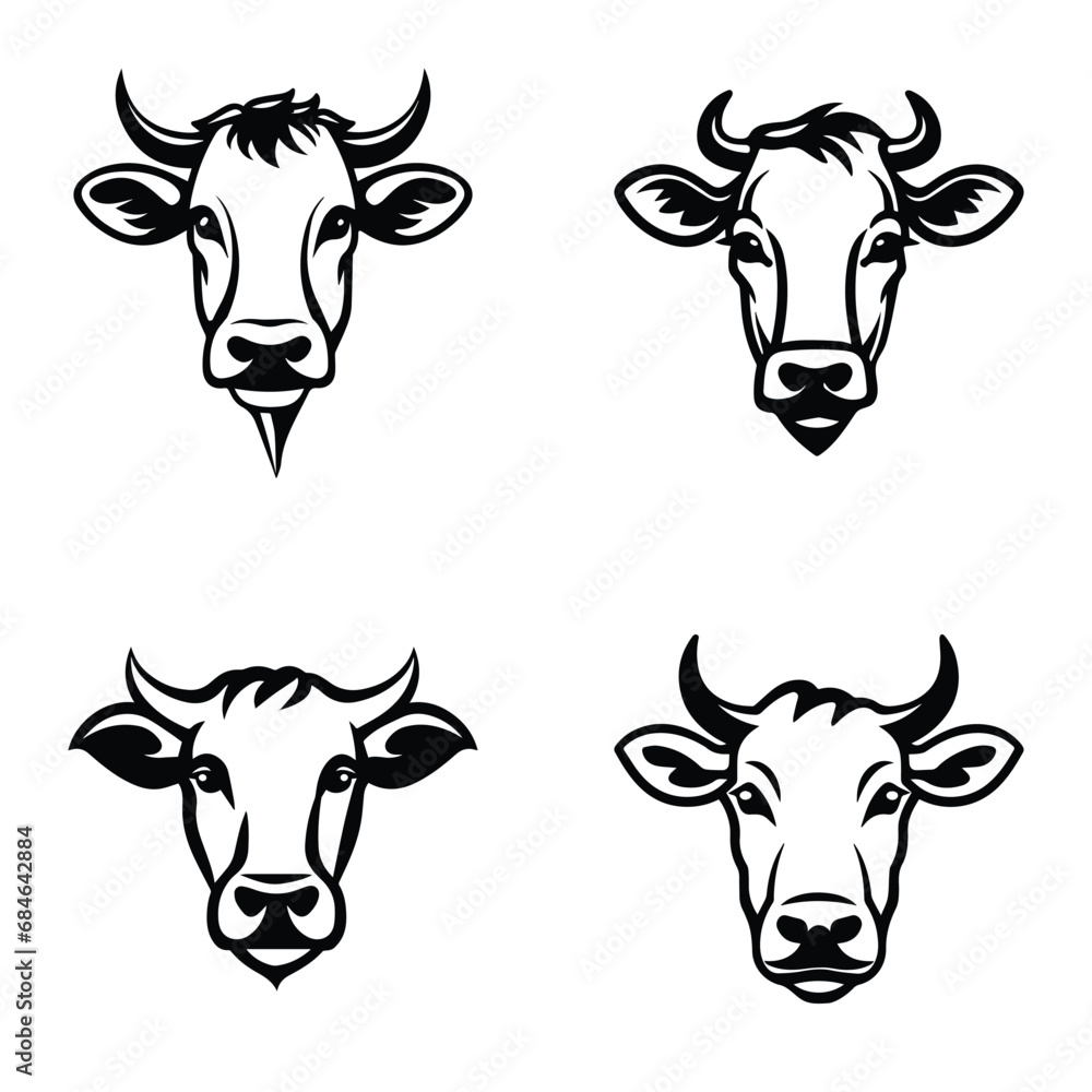 Cows Flat Icon Set Isolated On White Background Cows Flat Icon Set Isolated On White Background
