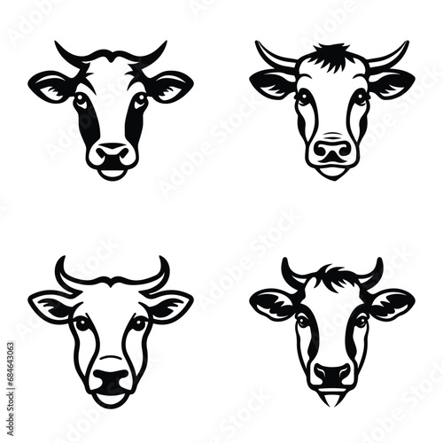 Cows Flat Icon Set Isolated On White Background