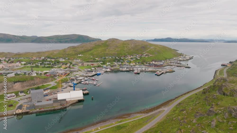 Aerial view of the Town of Havoysund in Northern Norway in summer Aerial view of the Town of Havoysund in Northern Norway in summer