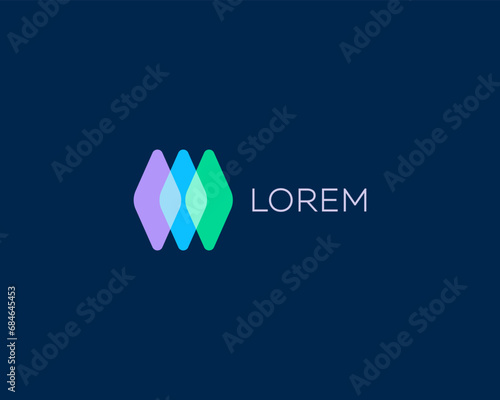 Abstract overlap rounded rhombus logotype. Universal data centre logo. Technology science vector sign.