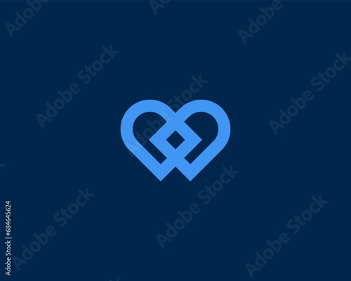 Heart of two abstract intersecting shapes logo design. Cardiology medicine vector sign logotype. Creative love romantic Valentines day symbol.