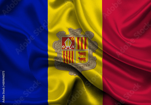 High detailed flag of Andorra. National Andorra flag. Europe. 3D illustration.