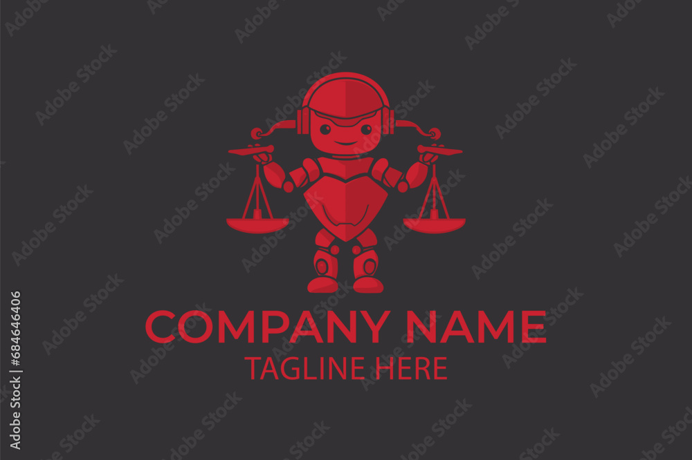 Robot illustration, robot logo, robot with measure, robot holding measure