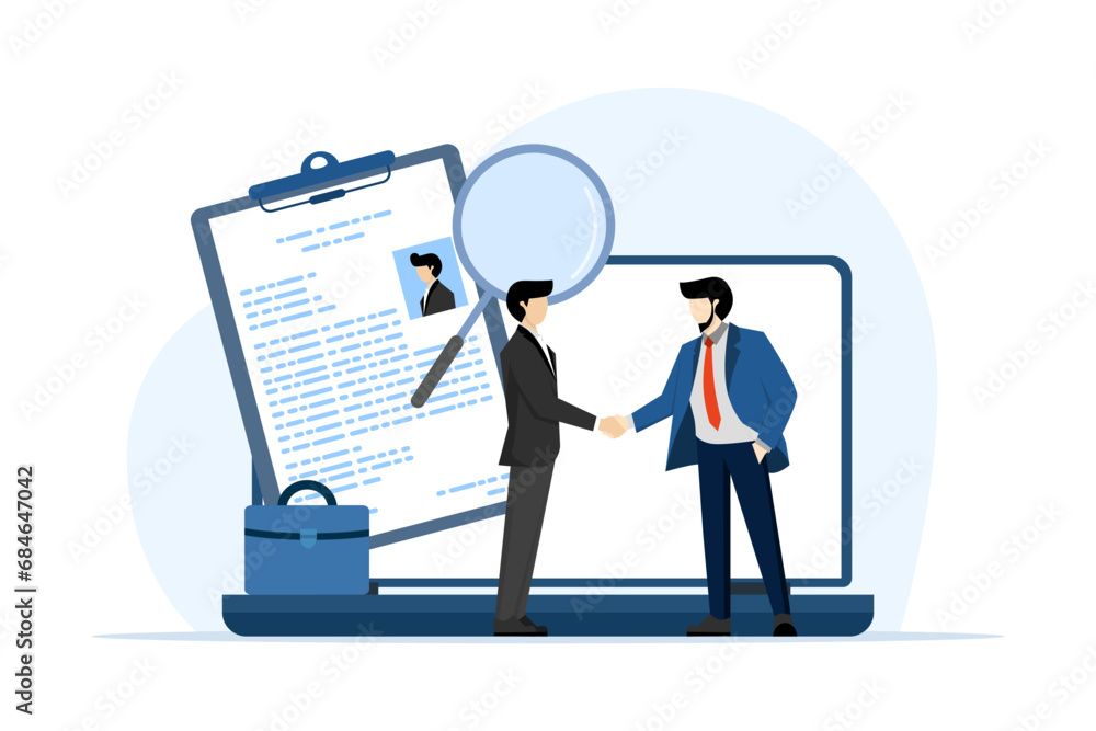 Concept of online recruitment, HR, human resource management, employment. People of Character Choose the Best Candidate for a Job. HR Manager Looking for New Employees. vector flat illustration. Concept of online recruitment, HR, human resource management, employment. People of Character Choose the Best Candidate for a Job. HR Manager Looking for New Employees. vector flat illustration.