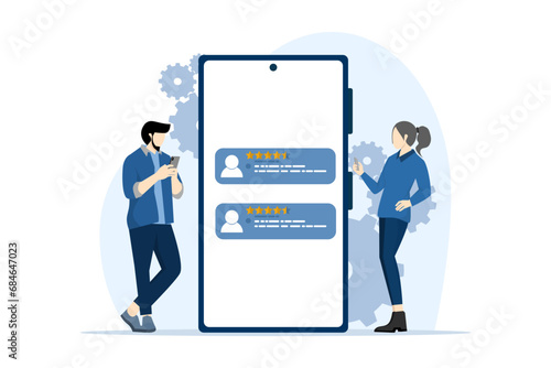 customer review evaluation concept, App rating concept, Client rating, customer feedback and reviews, Users leaving likes and stars, customer satisfaction, Business Success. flat vector illustration.