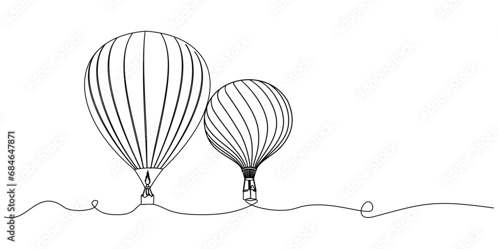 hot air balloon line art - obrazy, fototapety, plakaty 