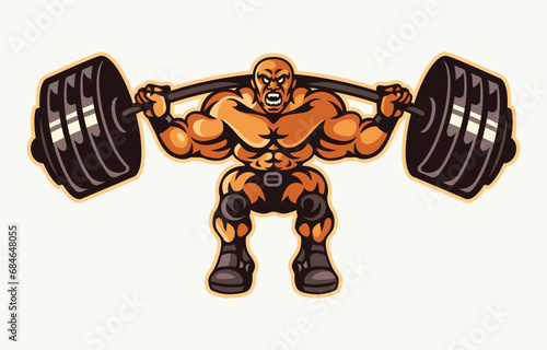 Muscular man lifting weights retro illustration mascot (ID: 684648055)