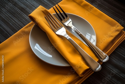 Silverware on plate  wooden background.