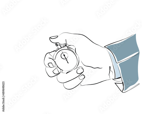 hand drawn line art vector of a corporate man hand holding stop watch. importance of time in business concept. continuous line art.