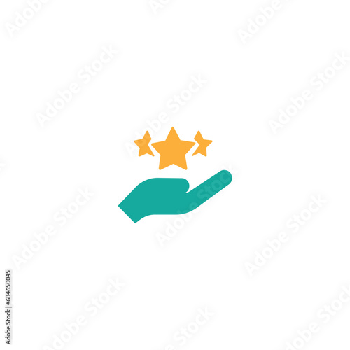 Giving and present concept. High quality editable strokes in flat style. Suitable for advertisig, web sites, online shopes, stores etc. Line icon of stars over hand photo