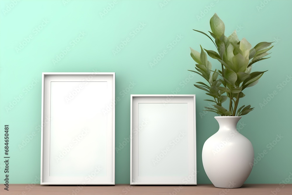 home plant and blank picture frame