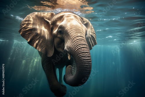 elephant swimming under the water