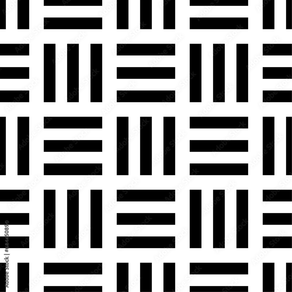 Alternating black and white squares with lines repeatable pattern, vertical and horizontal stripes geometric seamless pattern. Abstract background. Vector illustration. Alternating black and white squares with lines repeatable pattern, vertical and horizontal stripes geometric seamless pattern. Abstract background. Vector illustration.