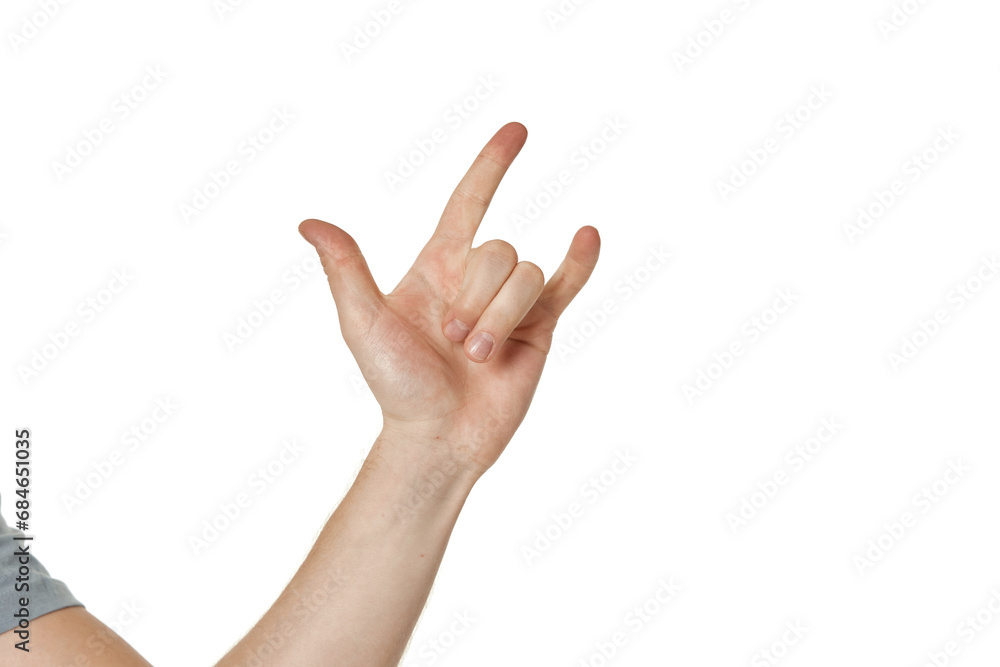 male hand showing rock gesture isolated on white background male hand showing rock gesture isolated on white background