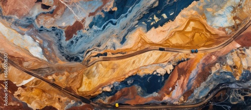 Aerial view of open pit mine in copper town of Outback Australia copy space image