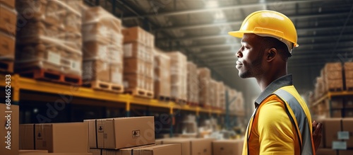 African worker handling log...
