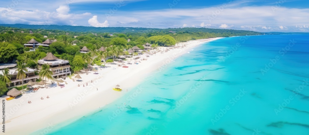 A stunning bay in a tropical island with white sand Boracay Philippines copy space image