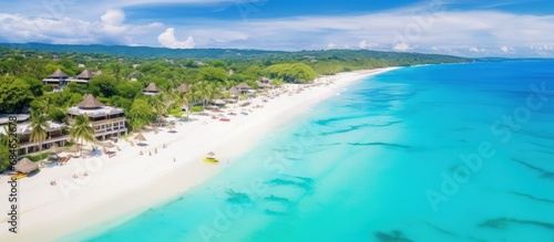 A stunning bay in a tropical island with white sand Boracay Philippines copy space image